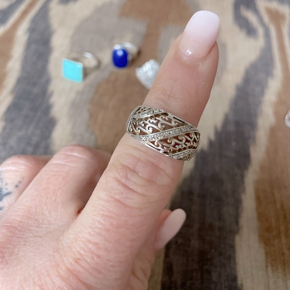 Sterling silver, 14k gold, and diamond dome ring Sz 8 - Picture 1 of 5